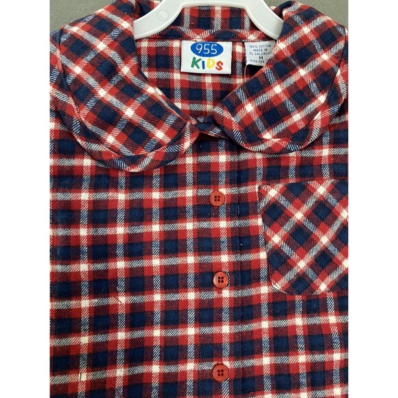 Vintage Shirt Girls Medium Red Blue Button Up Flannel Dead Stock 90s‎ 955 Kids - Picture 6 of 16
